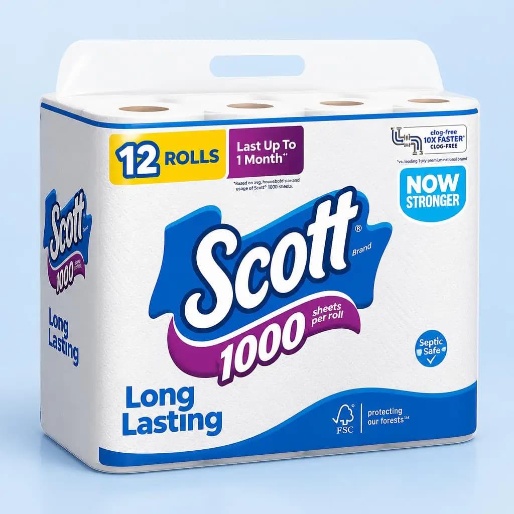 Toilet Paper 1-Ply, 4 Rolls, 1000 Sheets Per Roll, Septic-Safe Clog-Free Bath Tissue for Low-Flow Toilets
