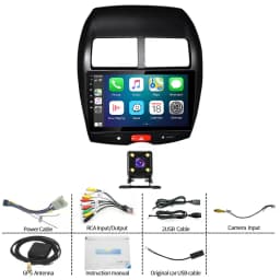 Android 13 Car Stereo GPS Navigation Head Unit 2+32G for Mitsubishi ASX 2010-2017 with Carplay Android Auto 10in Radio with Bluetooth WiFi FM/RDS SWC Split Screen + 4Led Backup Cam