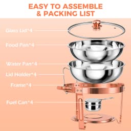 Chafing Dish Set Gold-Plated 5QT Round Warmer Server Stainless Steel 316 with Glass Lids – Premium Buffet & Hot Pot Serving for Parties Buffets Weddings Birthdays 1/2/4/6 Pack