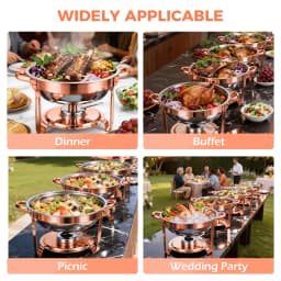 Chafing Dish Set Gold-Plated 5QT Round Warmer Server Stainless Steel 316 with Glass Lids – Premium Buffet & Hot Pot Serving for Parties Buffets Weddings Birthdays 1/2/4/6 Pack