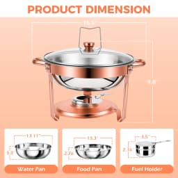 Chafing Dish Set Gold-Plated 5QT Round Warmer Server Stainless Steel 316 with Glass Lids – Premium Buffet & Hot Pot Serving for Parties Buffets Weddings Birthdays 1/2/4/6 Pack