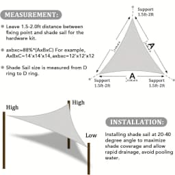 Sun Shade Sail, 12'x12'x12' Triangle Shade Cloth, Curved Edged Commercial Grade 185GSM Permeable Outdoor Shade Cloth for Deck