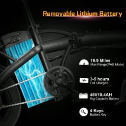 500W Peak Foldable Electric Bicycle 48V 10.4AH Lithium Battery 23MPH Max Speed Dual Disc Brake Front‑Rear Light Adult Folding Ebike for Travel