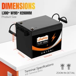 300AH LiFePO4 Battery 12V 100AH Lithium Iron Phosphate for RV Campers Golf Carts Off-Road Vehicles Solar Wind Energy Storage Rechargeable Power Solution NO Charger