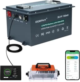 OGRPHY 36V Lithium Golf Cart Battery, Built in Smart 200A BMS(1000A Peak Current), with Charger, Touch Monitor & Mobile APP, 4000+ Cycles Max 7.68kW Output, 70 Miles Range for Golf Cart