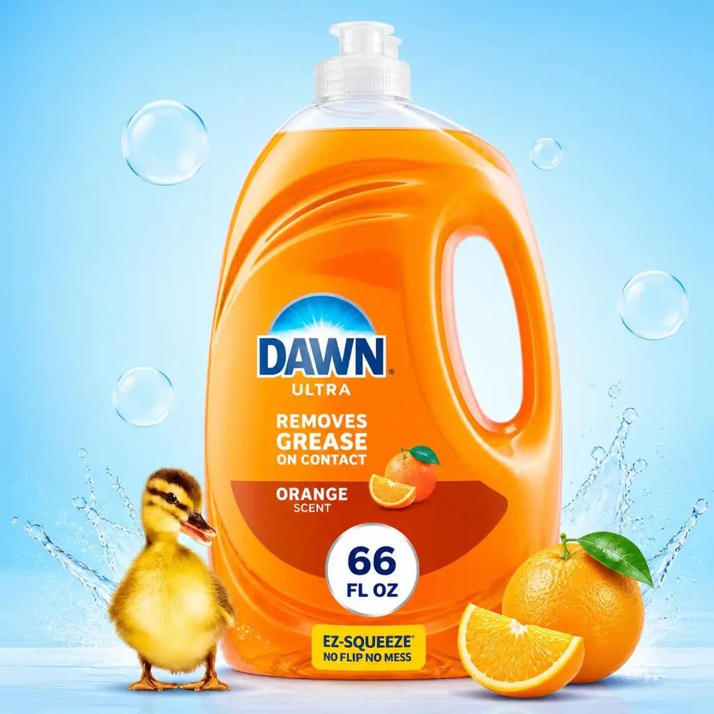 Dishwashing Liquid Orange 22 Fluid Ounces, Easy Squeeze Bottle, Multi-Surface Grease Fighting Soap For Dishes And Kitchen