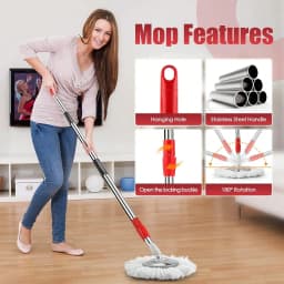 Spin Mop And Bucket, Mop And Bucket With Wringer Set 360° Spinning Mop Bucket With 3 Microfiber Mop Heads 61" Telescoping Handle For Office And Home Floor Cleaning (Black)