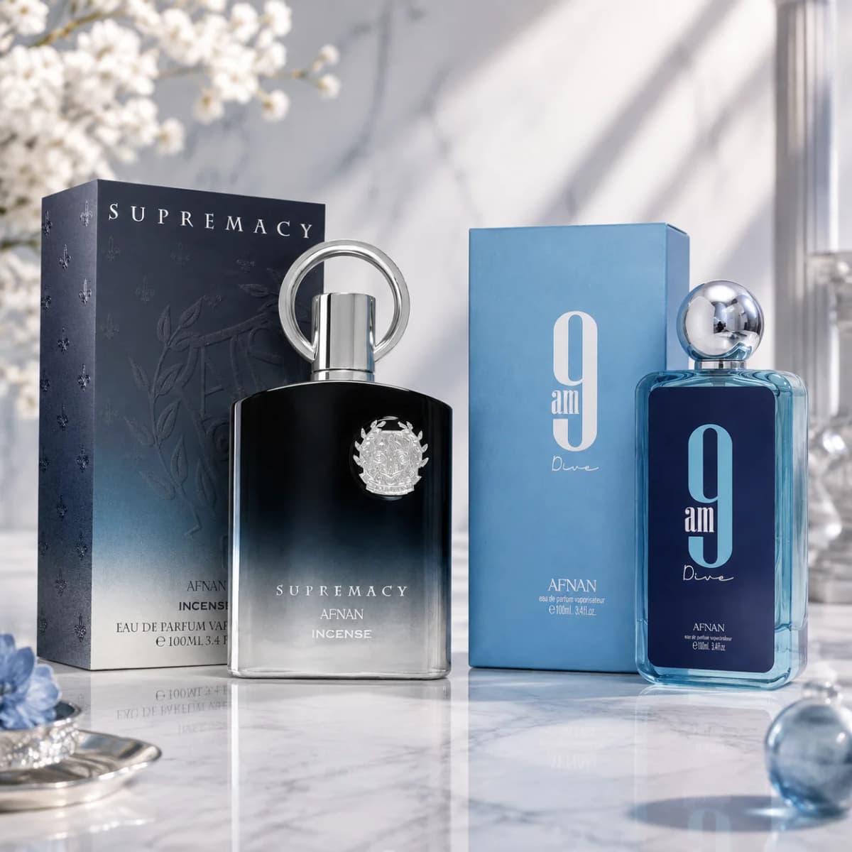 Afnan Supremacy Incense + 9AM Dive EDP 100ml 3.4oz Men Perfume Spray Long‑Lasting Woody Aquatic Scent Dubai Arabian Luxury Gift Set For Him