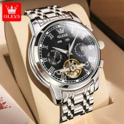 OLEVS 6607 Brand original authentic watches for man luxury Gift Box Steel belt multifunctional mechanical men's watch