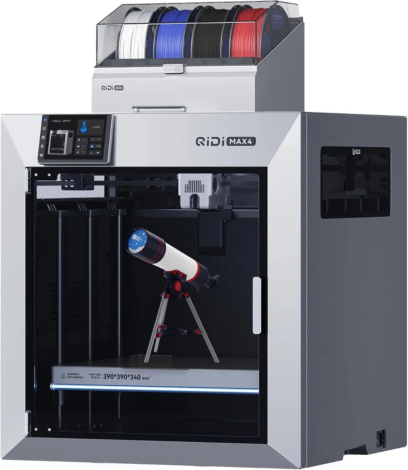 QIDI Max4 Combo 3D Printer, 390×390×340mm Build Volume, 65℃ Heated Chamber | 370℃ Nozzle, Dual Z Lead Screws, Max 800mm/s High Speed, Auto-leveling, AI Camera, Polar Cooler Optional, Multi-materials