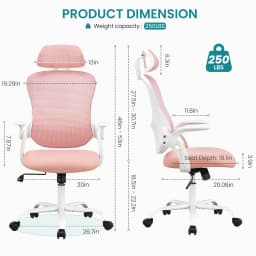 JHK Mesh Flip-up Arms Computer Desk Chair Ergonomic Office Chair with Lumbar Support Adjustable Headrests High-Back Rolling Work Office Chair For Home Office