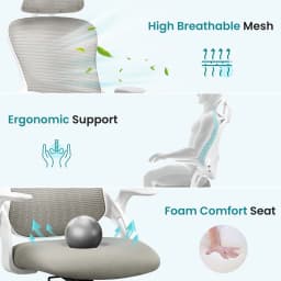 JHK Mesh Flip-up Arms Computer Desk Chair Ergonomic Office Chair with Lumbar Support Adjustable Headrests High-Back Rolling Work Office Chair For Home Office