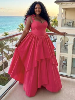 Women Plus Size Sweetheart Neck Bow Strap Maxi Dress Elegant Layered A Line Long Dress For Wedding Guest Formal Occasion