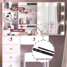 Makeup Vanity Desk Set with Mirror & Cushioned Stool, 10 LED Hollywood Lights Dressing Table, 6 Drawers Large Storage Bedroom Vanity Table for Women Cosmetic Makeup Station