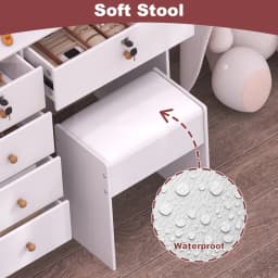 Makeup Vanity Desk Set with Mirror & Cushioned Stool, 10 LED Hollywood Lights Dressing Table, 6 Drawers Large Storage Bedroom Vanity Table for Women Cosmetic Makeup Station