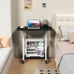 Adjustable Height Mobile Standing Desk, 80.0 cm x 40.0 cm Rolling Laptop Table with Storage Basket, Portable Sit to Stand Workstation with Locking Casters for Small Spaces, Home Office, Black