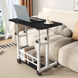 Adjustable Height Mobile Standing Desk, 80.0 cm x 40.0 cm Rolling Laptop Table with Storage Basket, Portable Sit to Stand Workstation with Locking Casters for Small Spaces, Home Office, Black