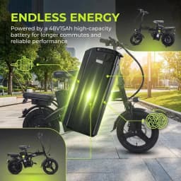 Electric Bike for Adults City Commuter, 500W Motor 48V 15Ah Removable Battery, Front & Rear Disc Brakes, All-Terrain Tires, Folding E-Bike with Dual Seat & Lights