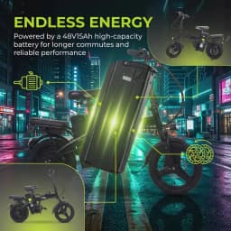 Electric Bike for Adults City Commuter, 500W Motor 48V 15Ah Removable Battery, Front & Rear Disc Brakes, All-Terrain Tires, Folding E-Bike with Dual Seat & Lights