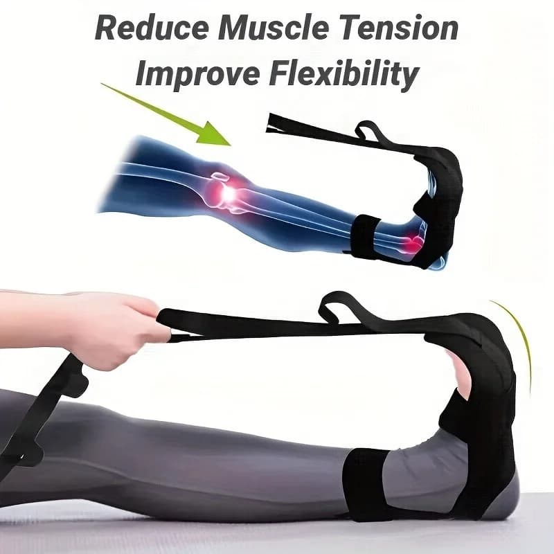 Adjustable Thickened Oxford Cloth Foot and Leg Stretcher(with Ankle Strap)- Calf, Achilles Tendon, Hamstring, and Hip Flexor Stretcher, Suitable for Gym, Pilates, and Body Relaxation- Unisex(Black)