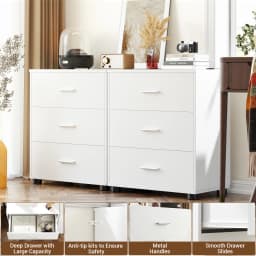 Aheaplus 3-Drawer Wooden Storage Cabinet 2-Pack, Stackable Closet Organizer with Deep Drawers, Nightstand & Bedside Table for Bedroom, Home Office, Entryway – White