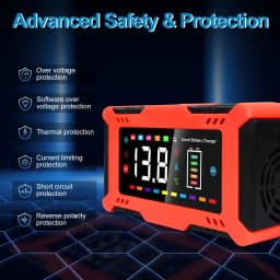 12V 6A Smart Car Battery Charger 9-Stage Automatic Charger 5-in-1 Modes for Car Start-Stop Motorcycle LiFePO4 Batteries with Repair Trickle Charge Temperature Compensation LED Display Safety Protection