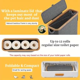 Bamboo Toilet Paper Storage Basket Large Capacity Holder for 9 Rolls Bathroom Storage Cabinet with Cover Organizer Container