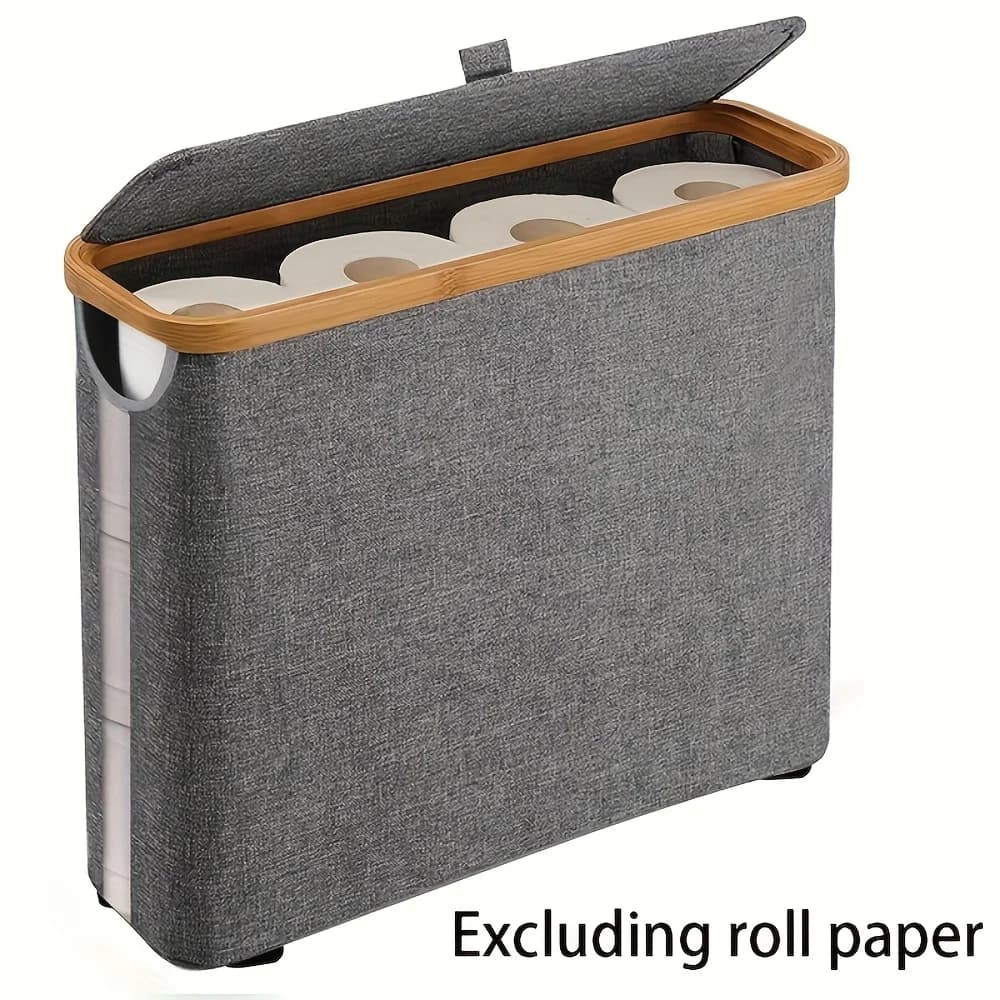Bamboo Toilet Paper Storage Basket Large Capacity Holder for 9 Rolls Bathroom Storage Cabinet with Cover Organizer Container