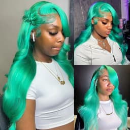 Mint Green Colored Body Wave Human Hair Wigs 13×6 HD Lace Frontal Wig Pre Plucked 180% 210% Density Vietnamese Raw Human Hair Wigs For Women