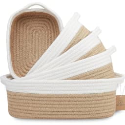 5 Pack Natural Cotton Rope Storage Baskets, Woven Organizer Bins For Nursery, Pet Toys, Bathroom & Montessori