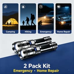Rechargeable COB Flashlight, 2 Pack USB Rechargeable Tactical Torch with Power Bank Function, 300 Lumens Bright Handheld Flashlight for Camping Hiking Emergency Outdoor
