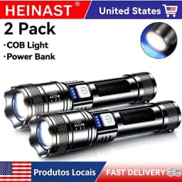 Rechargeable COB Flashlight, 2 Pack USB Rechargeable Tactical Torch with Power Bank Function, 300 Lumens Bright Handheld Flashlight for Camping Hiking Emergency Outdoor