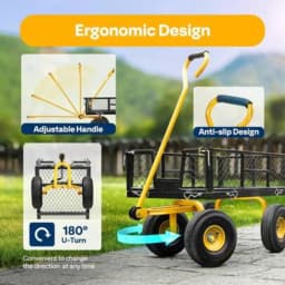Heavy Duty 880 LBS Capacity Mesh Steel Utility Cart Wagon with Removable 2-in-1 Side Panels, 10 Inch All-Terrain Pneumatic Tires, 180 Degree Adjustable Pull Handle for Garden Yard Farm Camping