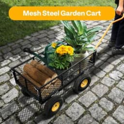 Heavy Duty 880 LBS Capacity Mesh Steel Utility Cart Wagon with Removable 2-in-1 Side Panels, 10 Inch All-Terrain Pneumatic Tires, 180 Degree Adjustable Pull Handle for Garden Yard Farm Camping