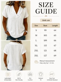 Breathable Crinkle Cotton Linen Blouse for Women, Lapel V‑Neck Short Sleeve Casual Tunic Tops with Pockets, Loose Fit Summer Shirts for Daily Vacation Office Wear