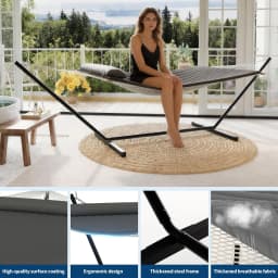2 Person Portable Hammock with Stand for Outdoor with Pillow, 450LBS Capacity