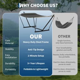 2 Person Portable Hammock with Stand for Outdoor with Pillow, 450LBS Capacity