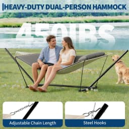 2 Person Portable Hammock with Stand for Outdoor with Pillow, 450LBS Capacity