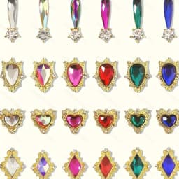 24 Grids Gold Alloy Nail Charms Multi‑Shape Colored Rhinestone Nail Ornaments 3D Luxury DIY Manicure Decor Supplies for Nail Salon Home Use