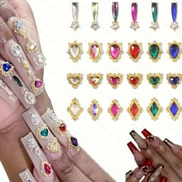 24 Grids Gold Alloy Nail Charms Multi‑Shape Colored Rhinestone Nail Ornaments 3D Luxury DIY Manicure Decor Supplies for Nail Salon Home Use