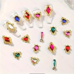 24 Grids Gold Alloy Nail Charms Multi‑Shape Colored Rhinestone Nail Ornaments 3D Luxury DIY Manicure Decor Supplies for Nail Salon Home Use