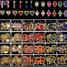 24 Grids Gold Alloy Nail Charms Multi‑Shape Colored Rhinestone Nail Ornaments 3D Luxury DIY Manicure Decor Supplies for Nail Salon Home Use