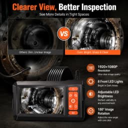 4.3‑Inch IPS Screen Automotive Endoscope Camera, 1080P HD Borescope Inspection Camera with 8 Adjustable LED Lights for Auto Engine Diagnostic Repair