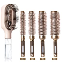 5Pcs/Set 2 In 1 Water Spray Hair Brush & Round Hair Roller Brush Set Anti‑static Salon Hair Styling Comb for Blow Drying Curling Volumizing Hairdressing Tool