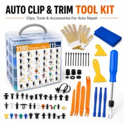 1180+115+9Pcs Auto Plastic Retainer Clips Kit 23 Sizes Car Fastener Rivet Bumper Door Trim Panel Clips with Disassembly Tools Gloves Universal for VW Audi Mercedes BMW Peugeot Citroen Fiat Renault European Vehicles