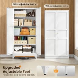 Metal Pantry Cabinet, 75" Kitchen Pantry with 2 Door and 4 Adjustable Shelves,White Metal Pantry Storage Cabinet,Cupboard for Kitchen,Dining Room,Living Room and Bathroom