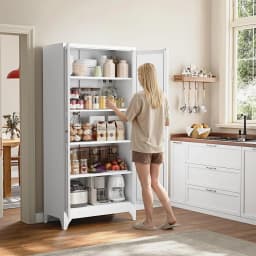 Metal Pantry Cabinet, 75" Kitchen Pantry with 2 Door and 4 Adjustable Shelves,White Metal Pantry Storage Cabinet,Cupboard for Kitchen,Dining Room,Living Room and Bathroom