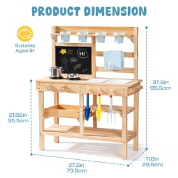 ROBUD Wooden Outdoor Garden Mud Kitchen with Real Water Pump Chalkboard Perfect Backyard Gift for Kids Age 3+