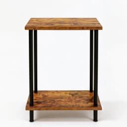 Industrial 2-Tier Side End Table, Rustic Wood Top Black Metal Frame Nightstand, Multifunctional Storage Side Table for Living Room Bedroom Sofa Corner Small Space