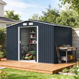 9'x6' Steel Outdoor Utility Storage Tool Shed Kit for Backyard Garden Dark Grey